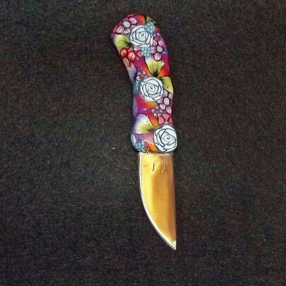 Fixed blade knife 7" Floral Polymer Handle, Leather sheath - Picture 4 of 14